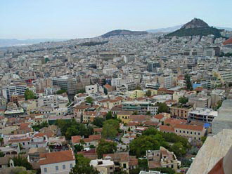 View from Acropolis (Likavitos hill at a distance)