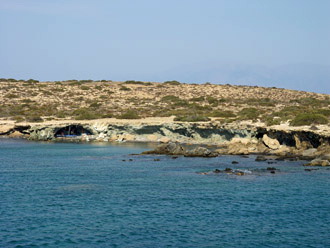 Near the moorage of  Chrissi (view with cave dwellers)
