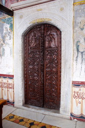A carved door