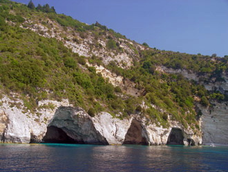 The west coast of Paxi, Achai caves