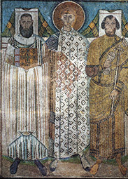 Св. Димитрий с ктиторами. Мозаика VII в.