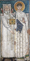 Св. Димитрий с дьяконом. Мозаика VII в.